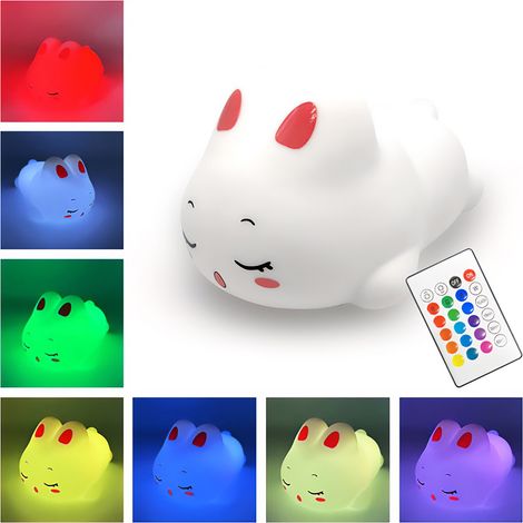Pokky Dreaming Bunny - L谩mpara de noche multicolor de silicona con bater铆a recargable. Control mediante toque o con el mando a distancia incluido. 17 colores, 3 niveles de brillo, temporizador. Carga  (1/4)