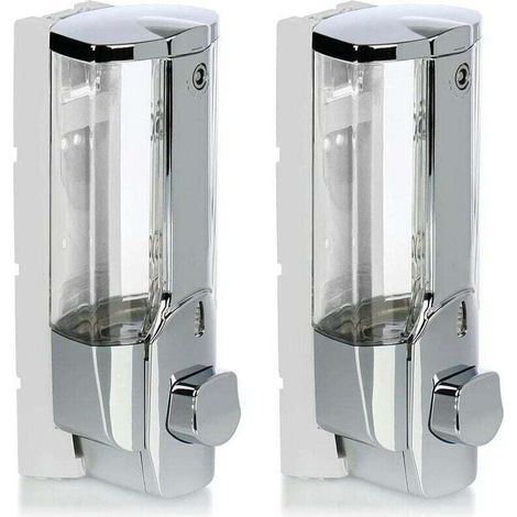 2x Distributeurs de savon muraux - Distributeurs de savon muraux rechargeables - Distributeurs de savon pour gel douche et shampoing (chrome) (1/4)