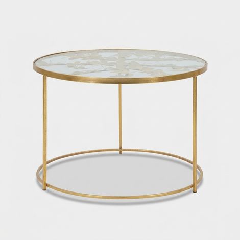 Table basse Papillons ronde métal doré verre design (1/5)