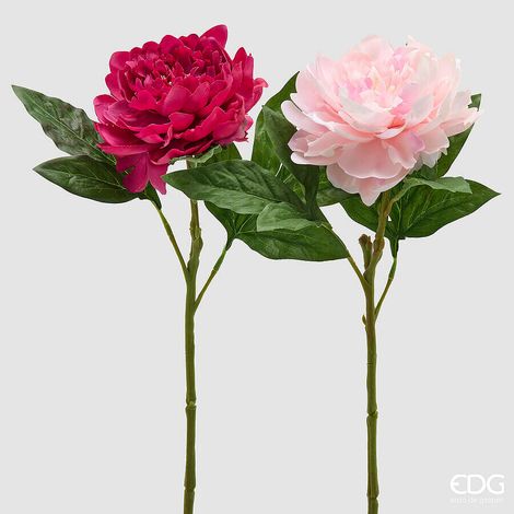 EDG Enzo De Gasperi Peonia Ramo con Foglie Ass. H 58 Cm Pianta Artificiale Rosa o Fucsia 1 Pz