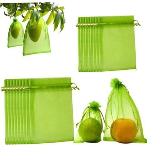 100pcs Sac de Filet de Protection des Fruits Sacs de Protection des Fruits, pour Sac à Arbre fruitier Sac de Jardin Sac de barrière avec Cordon Vert (1/4)