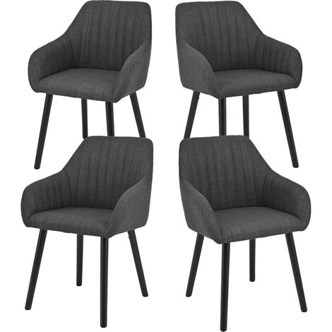 Goeurvant Sillas de comedor minimalistas con soporte lumbar cómodo, reposabrazos ergonómicos y patas de madera resistentes - Juego de 4 – Antracita