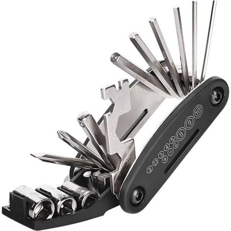 Kit d'outils de réparation pour vélo 16 en 1 - Outil multifonction professionnel pliable - Noir (1/5)