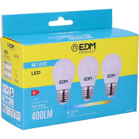Kit di 3 lampadine LED E27 5W 400lm, bianco freddo EDM - 6400K - Rif. 98203 (1/5)