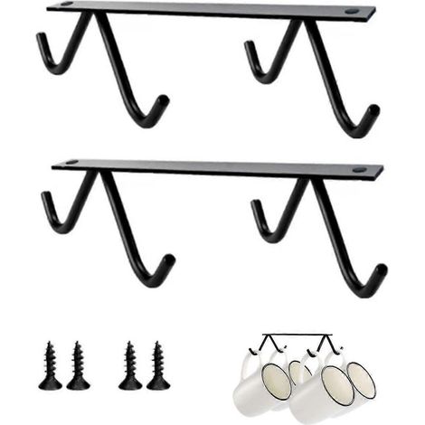 Lot de 2 supports à tasses à café et à thé à 4 crochets, égouttoir, organisateur pour tasses à café, chopes à bière, ustensiles de cuisine (1/5)