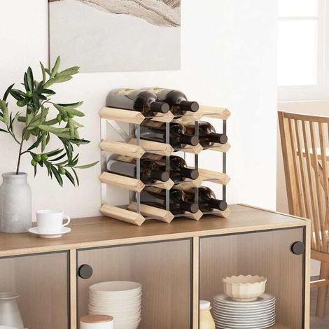 Étagère à Vin 12 Bouteilles en Bois de Pin Massif, Rangement Solide et Stable pour Cave à Vin, Économiseur d'Espace (1/5)