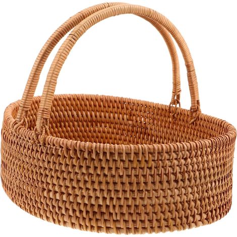 Panier Osier Tissé Main Léger pour Pique- et Rangement Fruits Légumes Panier de Rangement Naturel Rotin Respirant et Robuste pour Maison Voyages (1/5)