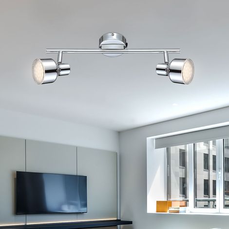 Plafonnier Plafonnier Spot Spot Spot Lampe de salon Eclairage de couloir, 2 spots flamme mobiles, Chrome clair, 2x LED 4W 250Lm blanc chaud, LxPxH 38x8x16cm