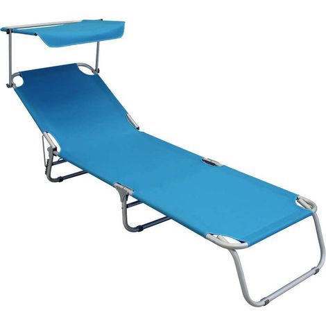 Chaise Longue pliante Bleu Clair en Aluminium avec pare-soleil mod. Alessia (1/2)