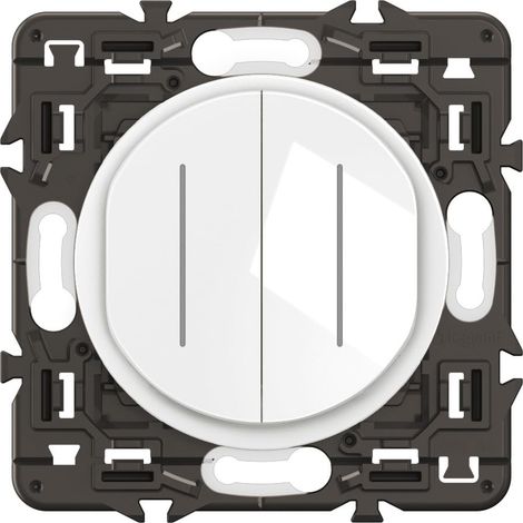 Interrupteur/Va-et-vient double témoin 10A - Design moderne - A équiper d'une plaque - blanc (1/4)