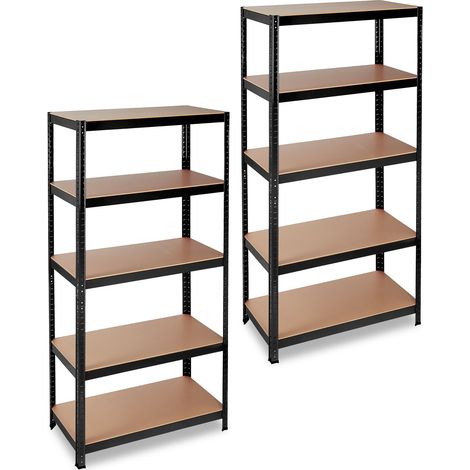 2 x Schwerlastregal, Traglast  875 kg, 5 Ebenen, zum Stecken, Keller, Garage, Stahl, MDF, 180 x 90 x 45cm, schwarz
