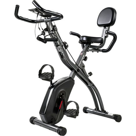 Bicicleta estática plegable 3 en 1 con Bluetooth, LCD, pulsómetro y bandas de resistencia negra (1/3)