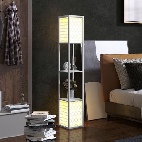 Lampe sur pied moderne 26x26x156 cm blanc avec moustiquaires en maille et interrupteur à chaîne pour chambre de salon