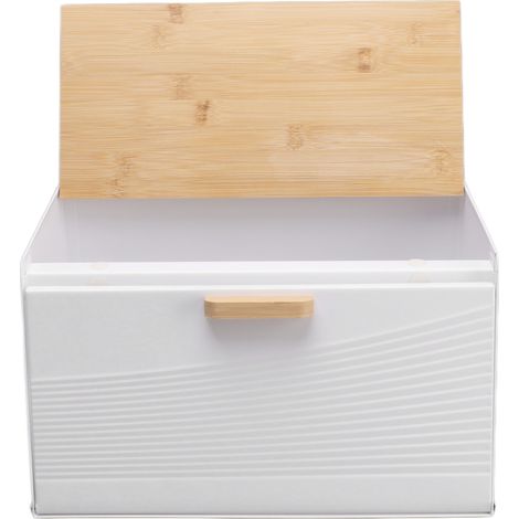 Boîte à pain en fer rectangulaire trapézoïdale avec couvercle basculant, organiseur de pain blanc pour cuisine et restaurant (1/5)
