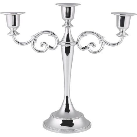 Chandelier 3 Branches Bougeoir en Métal Vintage pour Mariage Décor Maison Table (Color : Silver) (1/5)