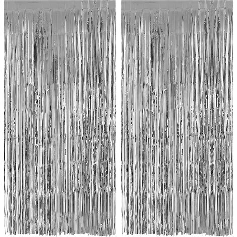 2 pièces Rideau métallique,Franges en aluminium scintillantes,Argent,Fond décoratif pour fête,Mariage,Anniversaire (1/5)