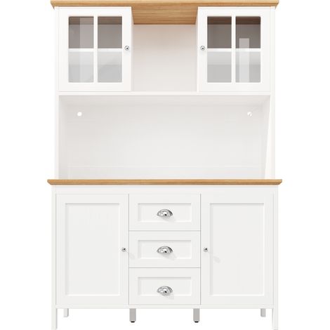 Credenza alta LED con 4 ante e 3 cassetti in MDF e metallo, 120x40x179 cm, bianca (1/5)