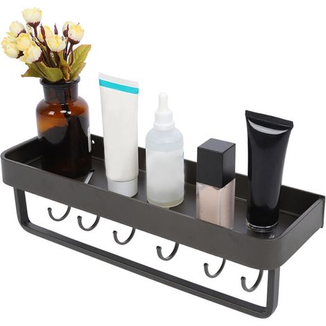 Étagère de douche de salle de bain, support de rangement mural pour serviettes, organisateur de shampoing 40cm avec tige et 6 crochets (1/5)