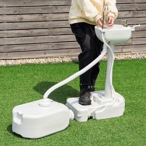 Évier à Main Portable Station de Lavage Des Mains avec Commande Au Pied avec Réservoir D'eau Douce de 17 L Roues Porte-serviettes (1/3)
