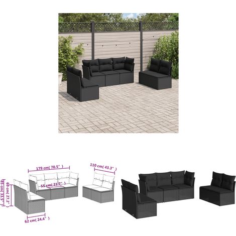 7-tlg. Garten-Sofagarnitur mit Kissen Schwarz Poly Rattan - Gartensorgaunität - Outdoor Möbel - Lounge Set - Gartenlounge - Rattan Sofa - Home & Living (1/3)