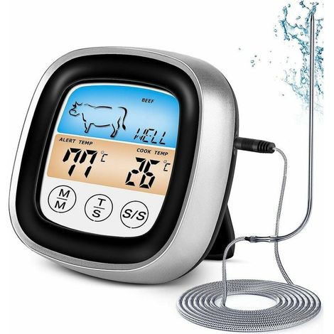 Thermometre Cuisine - Sonde Longue 15 cm - Lecture Instantanee - Pour Viande Grillades BBQ - 8 Modes Aliments - Avec Minuterie et Support Magnetique - 1 Unite (1/5)