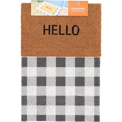 Paillasson + Dessous de Tapis Motifs Carreaux - Hello - 90,5 x 60,3 x H 2,1 cm - Livraison gratuite