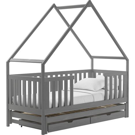 Cama Vista 115, Gris, Individual con una cama supletoria-nido, Individuales, 90x190, 90x200, Madera, Somieres, 96x208x212cm