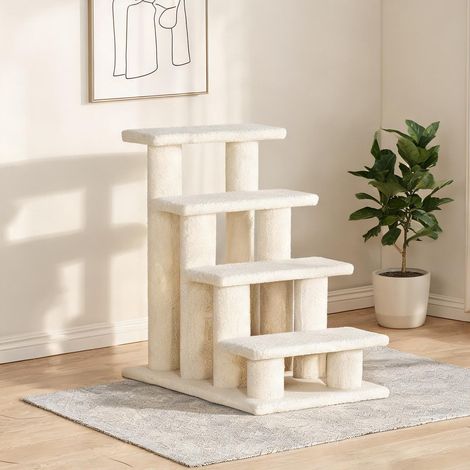 Escalier pour animaux en peluche soft blanc 4 marches 63,5 x 43 (1/5)