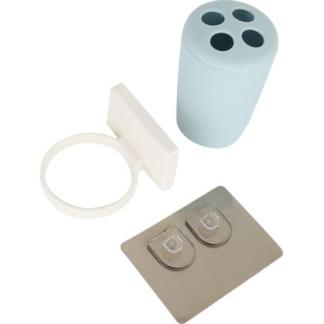Support De Brosse À Dents Mural Avec Tasse Et Couvercle - Séchoir Automatique Pour Salle De Bain - Design Détachable Sans Perçage - Couleur Bleu - Lot De 1 (1/5)