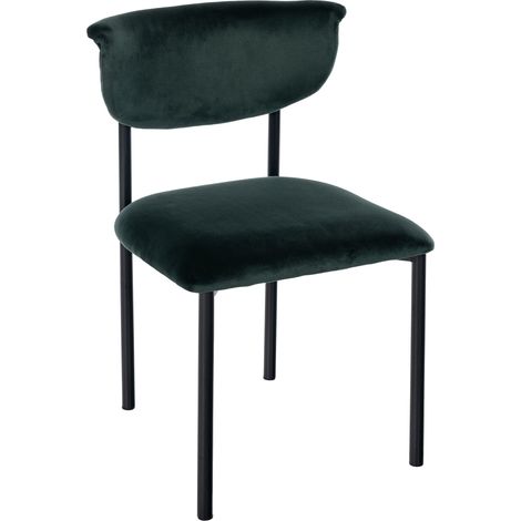 Elegante sedia da pranzo x1 linee pulite seduta curva velluto verde scuro e metallo nero 100008295