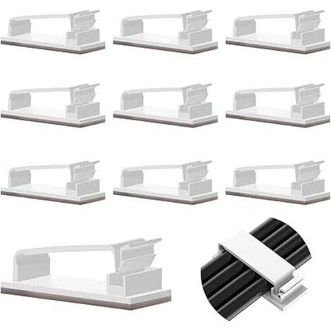 10 Pcs Auto-adhésifs, Management, Support, Gestion Clips Durable, pour TV, PC, Ordinateur Portable, Câble Ethernet, Maison, Bureau, (Blanc) (1/4)