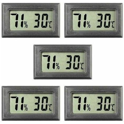 Lot de 5 Mini Thermomètres Numériques - Température et Humidité Intérieures. Couleur noire. (1/5)