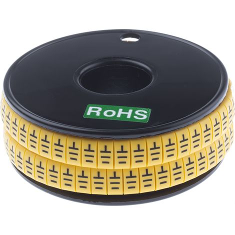Repère câble , Ø câble 3.5 7mm, texte : Earth, Noir sur Jaune ( Prix pour Bobine de 500 )
