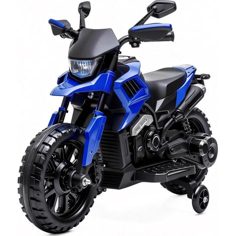 Moto Electrique Enfant 6V, 3 à 6 Ans sans Télécommande Batterie 6V4Ah Phares Musique Klaxon Moto électrique Stable, Dimensions 85 x 58 x 42 cm Bleu (1/5)