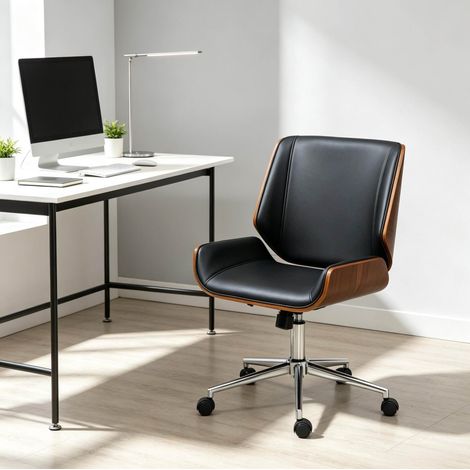 Ergonomischer höhenverstellbarer Bürostuhl, drehbar, mit Rollen, Schwarz/Braun HAVRYA (1/5)