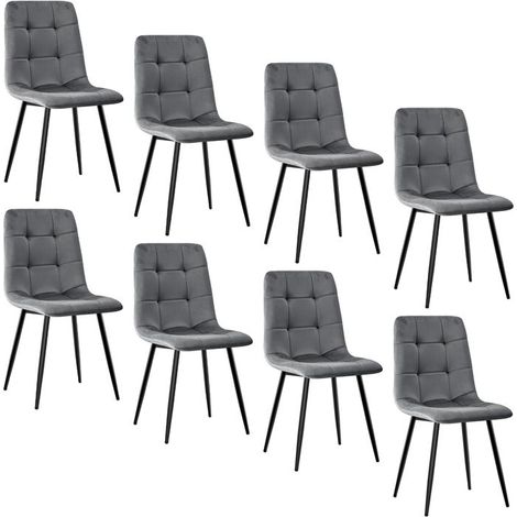 WAFTING Lot de 8 Chaises de Salle à Manger, Chaise de Cuisine en Velours et Pieds en Métal, Gris Foncé (1/5)