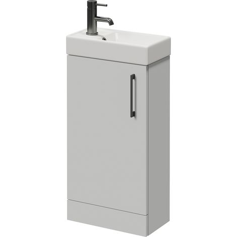 Napoli Cube Gloss Grey Pearl 400mm Single Door Vanity Unit with Align Basin - 400mm - Gunmetal Grey 160mm Handle