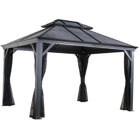 Sojag Pavillon en aluminium Mykonos 1012 incl. moustiquaire Gris basalte 299x364x291 cm