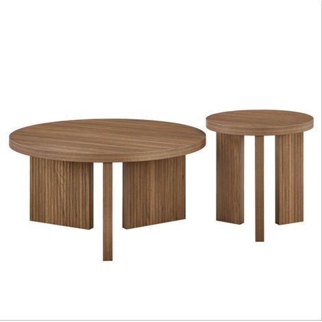 Lot de 2 tables basses rondes rainurées en MDF bois foncé, design minimaliste pour salon, chambre ou bureau, faciles à intégrer et à entretenir CHICFURN (1/5)