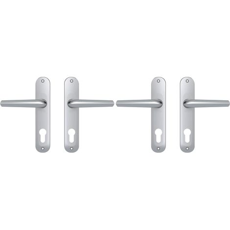 1 - Poignée de Porte - Plaque de Propreté - Entraxe 165 mm - Carré 7 mm - Réversible pour Porte d&39Entrée - Argent - 38x48 cm