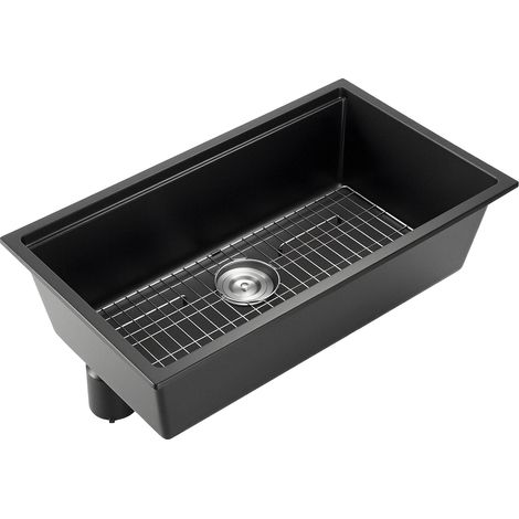 Mophorn Postazione di lavoro con lavello da cucina da 84 cm, lavello in granito sottotop, lavabo a una vasca con accessori, ideale per camper, cucine di preparazione e bar (nero) (1/5)