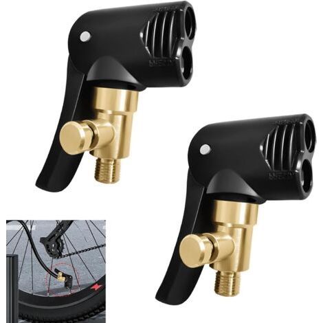 2 adaptadores de válvula de neumático, punta infladora Schrader/Presta, tapa de latón con palanca de bloqueo, para inflar neumáticos de coche, moto, bicicleta o camión. Sistema de desinflado integrado (1/5)