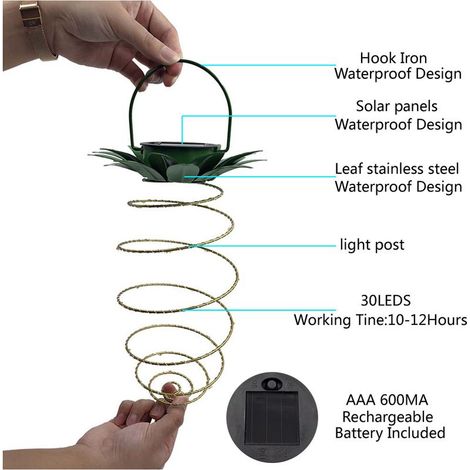 Lanterne Solaire Exterieur Jardin,2 Pièces 60 Lumières Spirales Solaires LED Lampe Solaire en Métal Suspendue Lanterne Solaire étanche IP65 pour Jardin,Terrasse,Véranda,Trottoir,fête d'anniversaire (1/2)