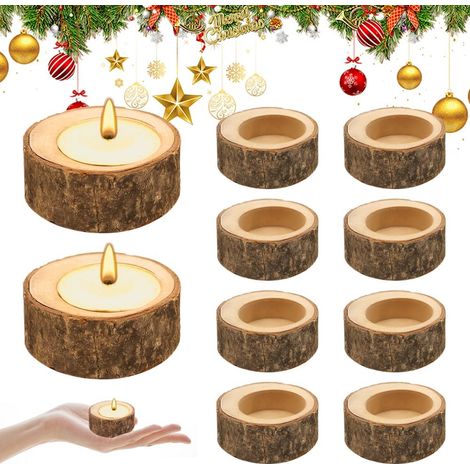Chandelier Bois Naturel 12 Pièce Photophores en Bois Petits Bougeoirs Decoratif pour Table à Manger Décoration de Maison Le Diamètre Intérieur 4 CM (1/5)