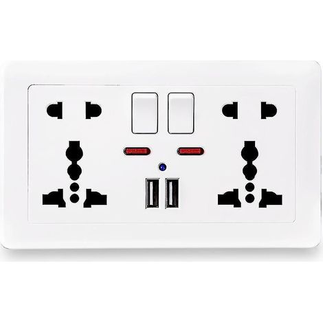 Prise murale universelle blanche à 5 trous avec indicateur LED (1/5)