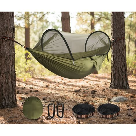Ultra-Camping-Hängematte 300 kg Tragkraft, schnelltrocknendes, atmungsaktives Fallschirmseiden-Nylon 2 Premium-Karabiner, 2 Nylon-Tragegurte (1/5)