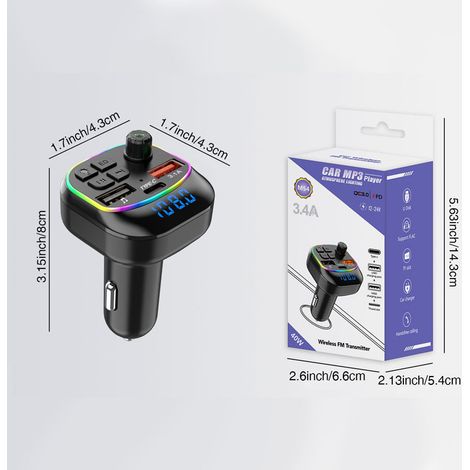 Émetteur FM mains libres Bluetooth pour voiture, lecteur MP3 avec chargeur ultra-rapide PD -- M54 avec boîte couleur (1/3)