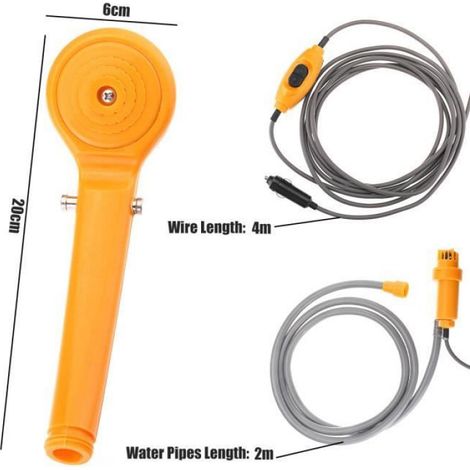 Douche Portable 12V pour Voiture - Orange - Débit 2.5 L/min - Accessoires inclus (1/4)