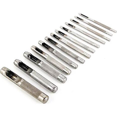 Sollbry 14 punzones huecos para cuero, punzones huecos de acero, herramienta de corte de punzones redondos de 1-14 mm, cortador de punzones para cuero, correas de reloj, lona y ojales. (1/5)