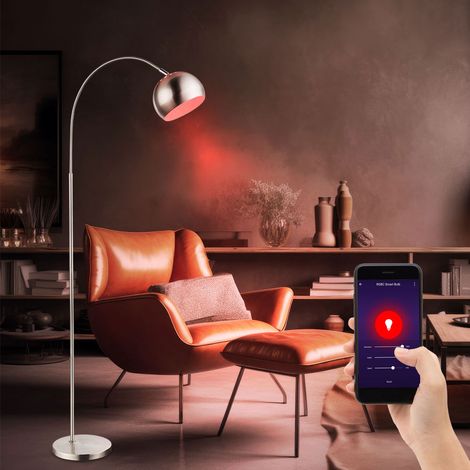 Lampada da terra intelligente lampada ad arco dimmerabile lampada da soggiorno cromata a sfera, paralume mobile, controllo app CCT, 1x LED RGB 8,5W 806Lm, AxLxL 150x58x24,5 cm